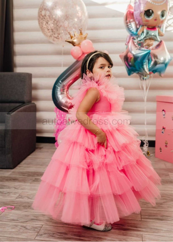 Hot Pink Tulle Tiered Flower Girl Dress